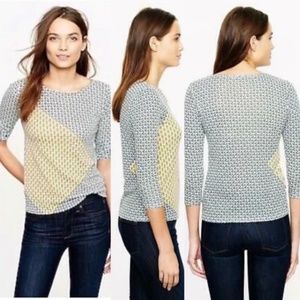 NWOT. Blue, Green & Orange Geometric Print Boatneck 3/4 Sleeve Shirt.